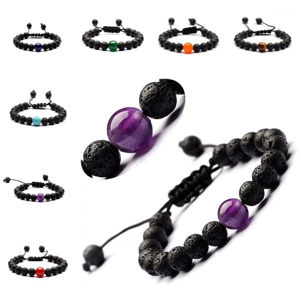 Trendy 7 Chakra Pulseira 10mm Olho de Tigre Lava Pedra Frisada Aromaterapia Pulseira 7 Estilos de Difusor de Óleo Essencial de Yoga Pulseira Jóias