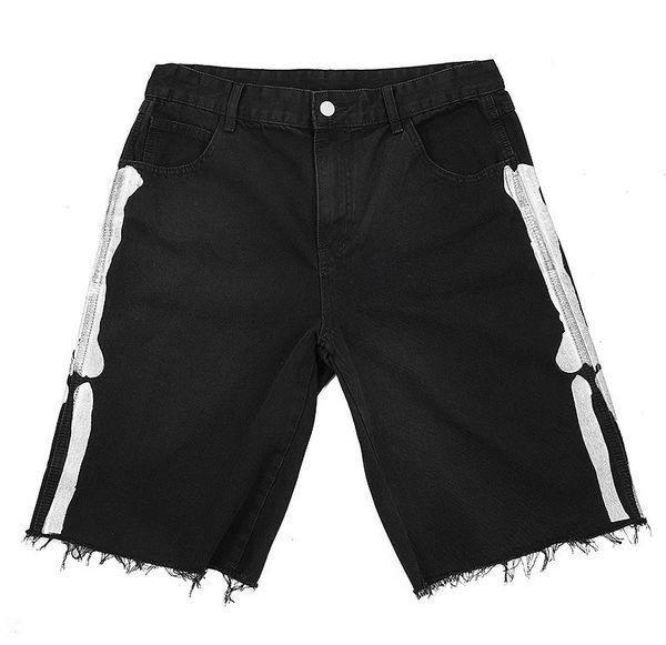 

mens jeans bones ink printing black short jeans beach trousers denim shorts fashion washed ripped bleached distressed -xl, Blue
