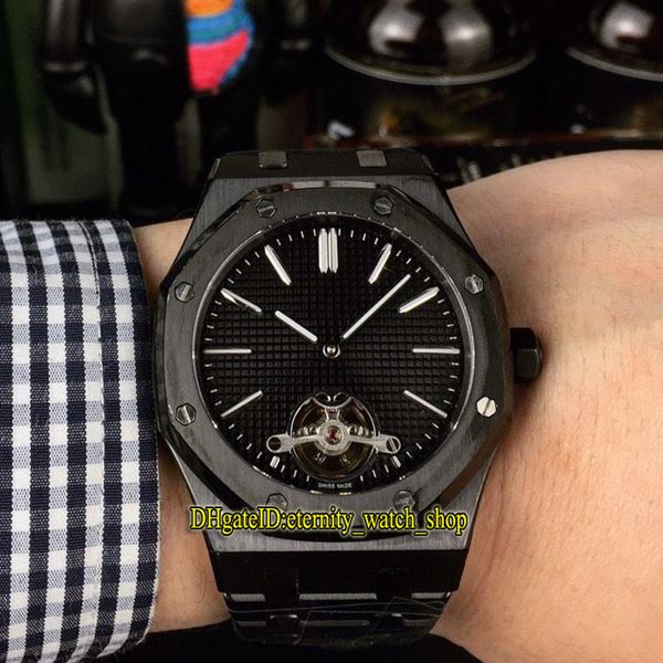 

royal series 26522ce.oo.1225ce.01 tourbillon black dial automatic movement mens watch 316l steel case strap sport watches, Slivery;brown