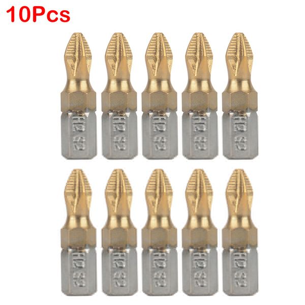 

10pcs cross head drill ph2 1/4"hex shank 25mm length titanium coated anti-slip screwdriver bit set for electric drill