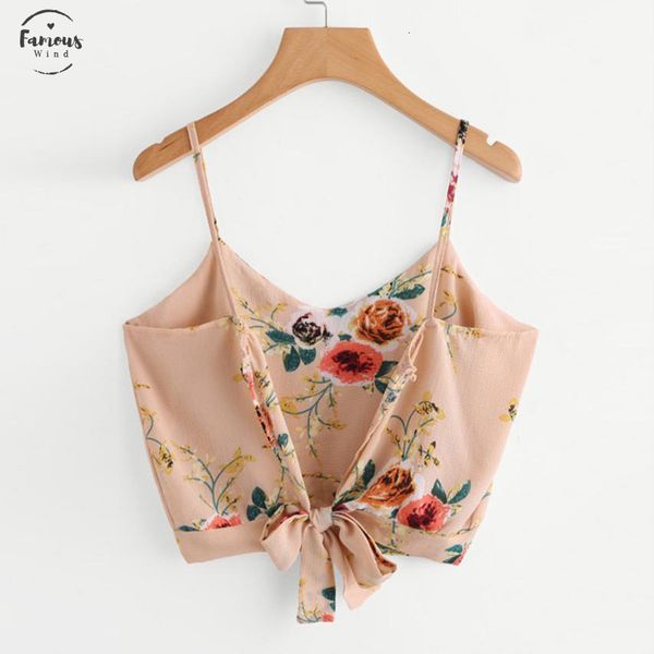 

crop camisole v neck floral print tank womens self tie tank summer cami back vest 18jun19, White