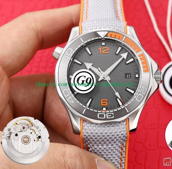 

g9 produced 42mm 212.30.41.20.01.003 300 meters diving watch swi/ss eat2824 movement ceramic bezel canvas strap automatic fashion men watch, Slivery;brown