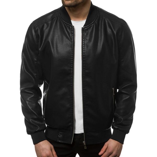 

2020 men pu leather jacket pocket stand collar men leather coat outwear vintage black zipper male motorcycle jacket streetwear, Black;brown