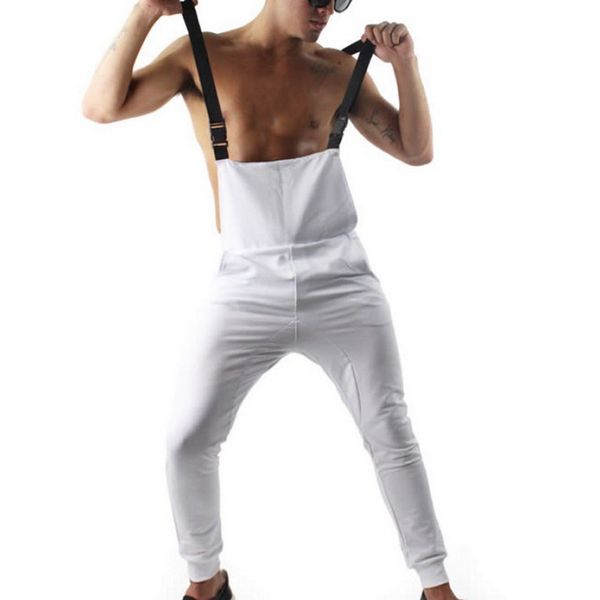 

mens pocket pure color overall jumpsuit streetwear overall suspender pants sweatpant hip hop trousers casual fashion pants, Black