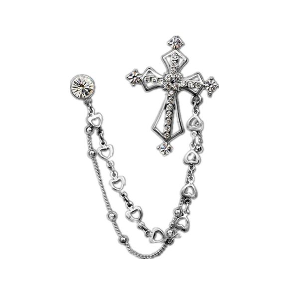 

crystal cross tip chain tassels collar pins brooch jewelry gift silver, Gray
