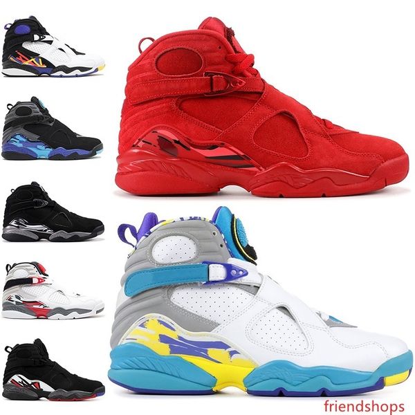 

8 valentines day 8s men basketball shoes aqua black white 3peat chrome playoff mens trainer athletic sports sneakers size 41-47