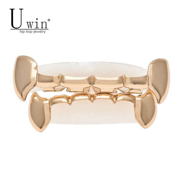 

uwin fang grills set rose gold color half teeth dracula vampire fangs slim grills gold & bottom teeth set, Slivery;golden