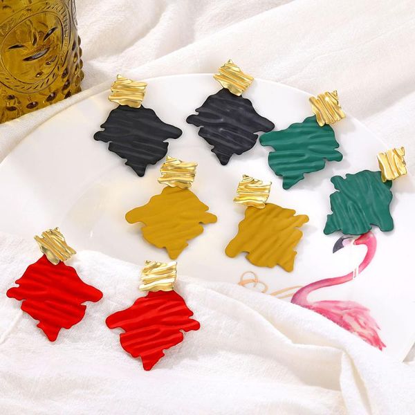 

en punk irregular rhombus metal drop earrings for women dangle earring statement brincos party jewelry, Silver