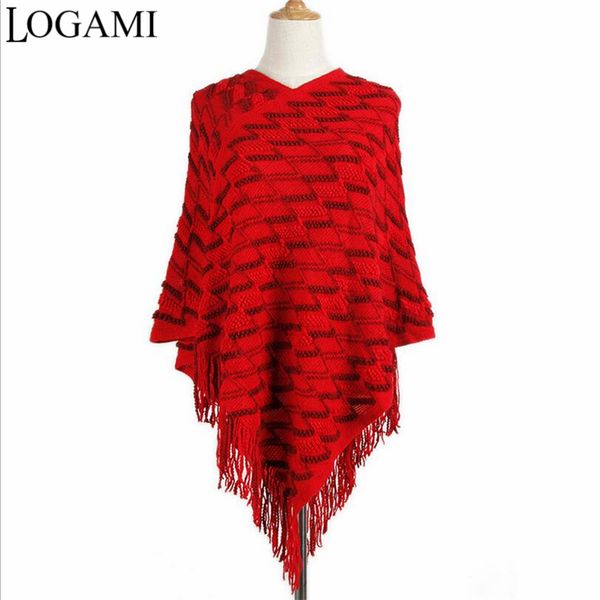 

logami poncho knitting patterns women pullover tassel ladies poncho coats ponchos y capas mujer sweater pull femme 2017, Black