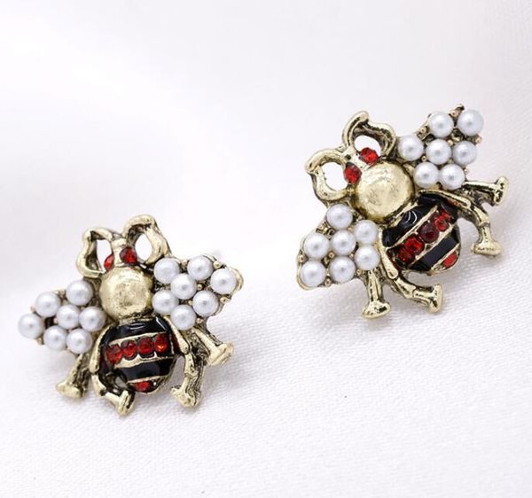 

s925 needle cute bee stud earrings fashion beauty jewelry earrings with pearl for women luxury style designer for party, Golden;silver