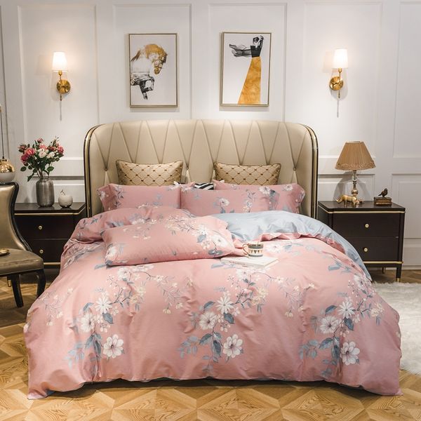 

pastoral style flower bedding set 4pcs  king size cotton print duvet cover bed sheets with pillowcase