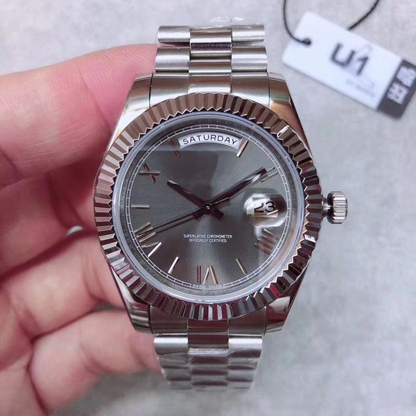 

2019 u1 factory мужские часы day date серый рим номер face big date автоматические часы механика мужчины сапфировое стекло из нержавеющей ст, Slivery;brown