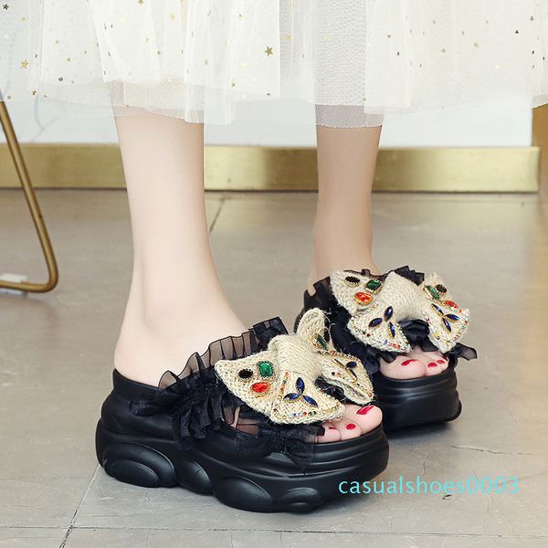 

flip flops women slippers super high heels platform shoes comfortable rubber wedges shoes for women sandals summer woman c03, Black