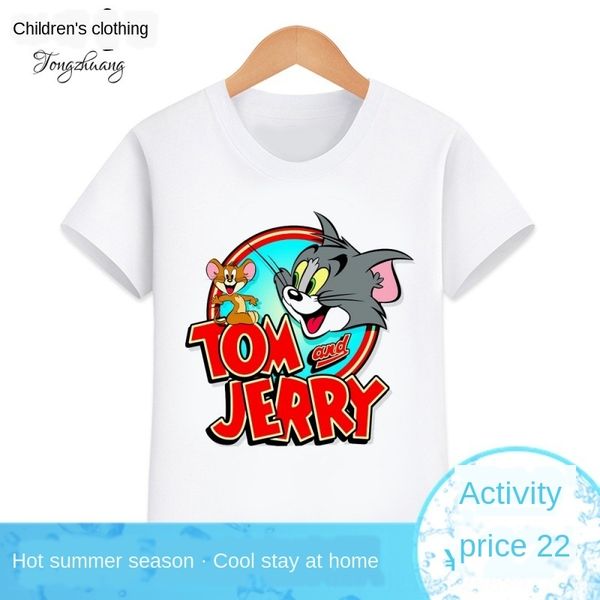 

summer baby cartoon cat andprinted short-sleeved t- for t- shirt boys and girls cute casual shirt for boys and girls, White