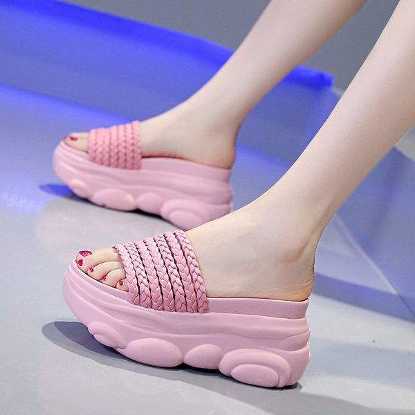 

shoes woman 2020 slippers heels shale female beach slipers women platform slides high soft sabot summer new flat, Black