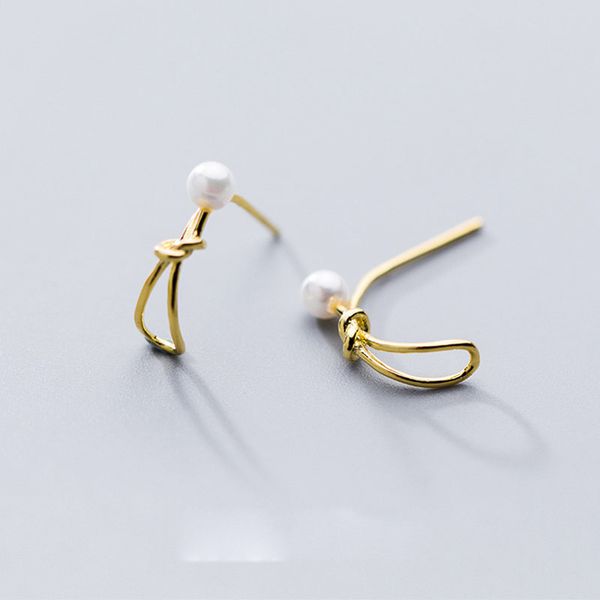 

rope knot 925 sterling silver stud earrings for women fashion jewelry shell pearl small studs earring ear accessories, Golden;silver