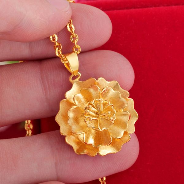 

selling vietnam placer gold imitation gold fashion flower pendant copper gold-plated jewelry necklace, Silver