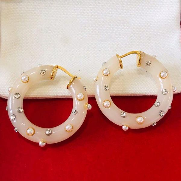 

2020 new pairs fashion customized acrylic circle hoop earrings for women elegant pearl crystal gold jewelry, Golden