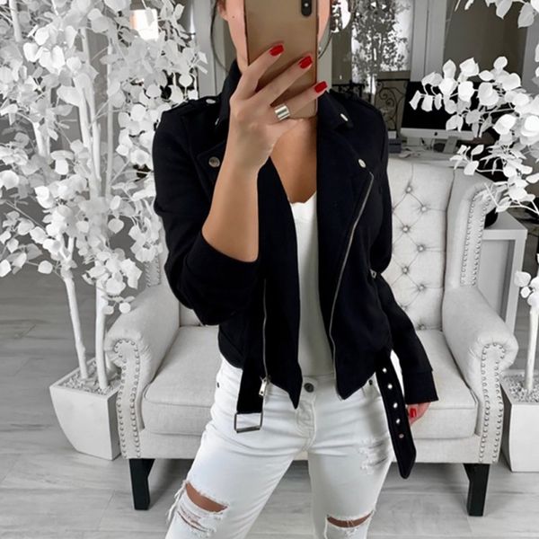 

2019 new women autumn winter casual long sleeve jackets lady solid color fashion turn down collar zipper coat female outwear, Black;brown