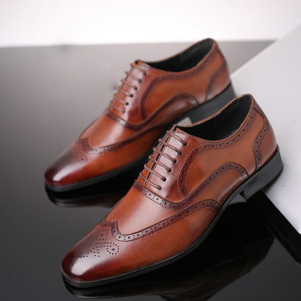 

38-48 fashion leather shoes men dress shoe pointed oxfords shoes for men lace up designer luxury men formal shoes 30 y200420, Black