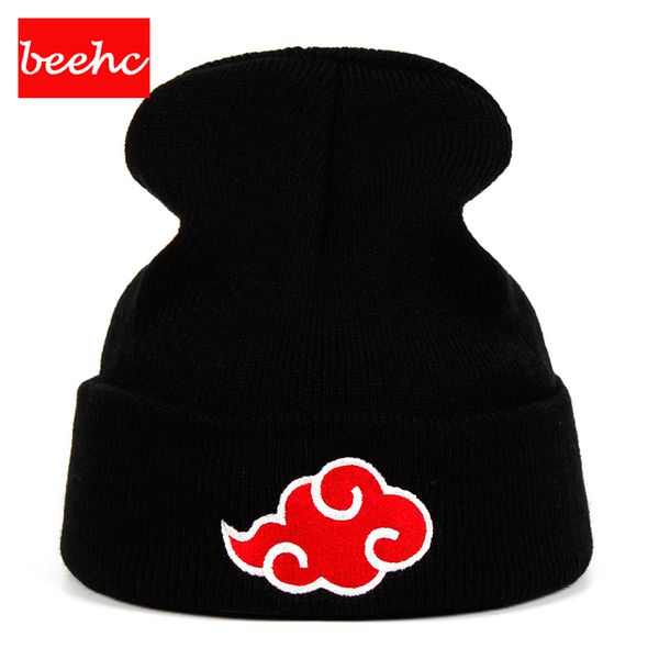 

anime naruto akatsuki logo uchiha badge logo embroidery knitted skullies beanie winter warm red cloud beanie cap for women men
