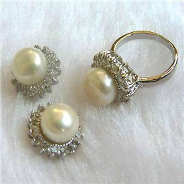 

fashion noblest natural white akoya cultured pearl ring + earrings set &gt;&gt;new - watch wholesale quartz stone cz crystal, Black