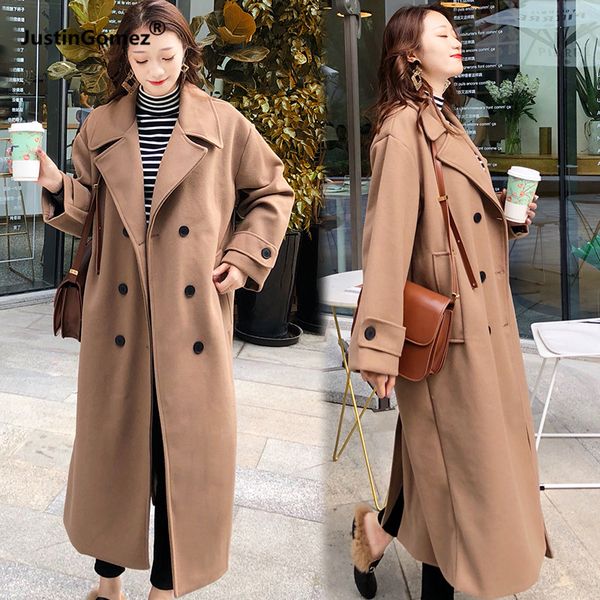 

women's clothing autumn winter 2019 mid-long loose korean fashion overcoat oversized cardigan double-breasted woolen coat, Black