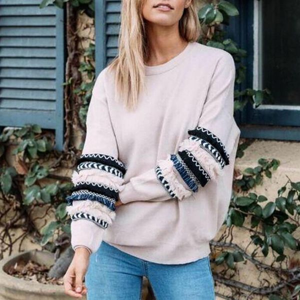 

wipalo women casual sweatshirt autumn winter ladies looas tassel shirts women's outwear pullover o-neck long sleeve female, Black