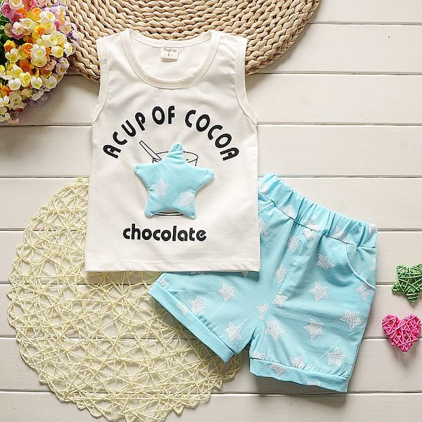 

baby boys girls cartoon summer cotton sleeveless vest t shirt + casual shorts kids clothing set 2 pcs baby boys clothing sets, White