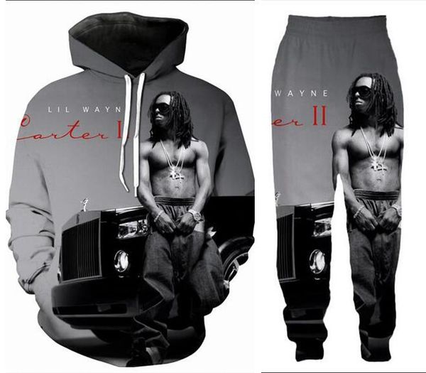 

new men/womens lil wayn funny 3d print fashion tracksuits crewneck hip hop sweatshirt and pants 2 pcs set hoodies tz010, Gray