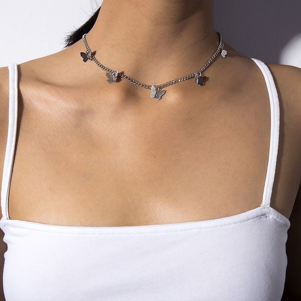 

vintage butterfly pendant necklaces butterfly charm choker collar statement necklace boho beach jewelry for women valentine's day gift, Silver