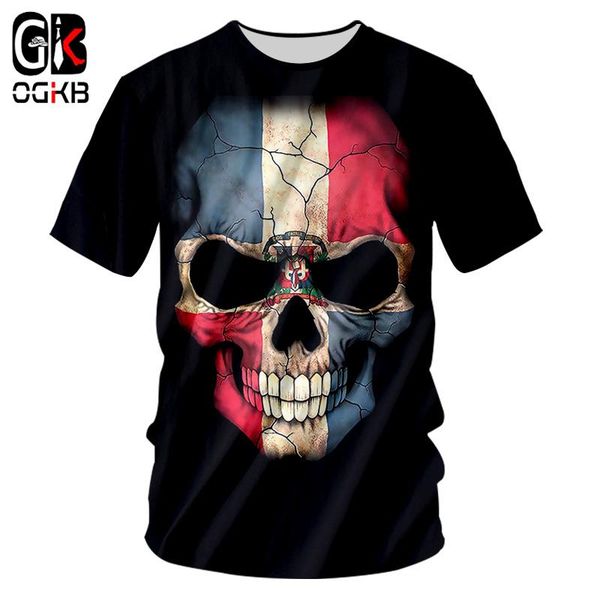 

ogkb cool tshirt men print flag skull 3d t-shirt summer fashion fit slim gyms t shirts man short sleeve o neck tees 7xl, White;black
