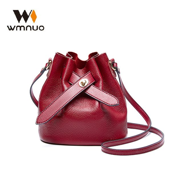 

wmnuo brand bag women's bucket bag belt cow genuine leather soft small cross body for girls shoulder bags famous designer