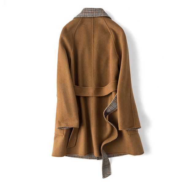 

2019 new fashion europe and the united states high-end women's wear australian wool double-sided two-wear plaid wool coat autumn winter, Black