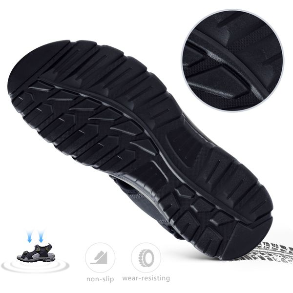 

camel genuine leather men's sandals hiking sandal summer beach water waterproof outdoor walking cowhide men shoes, Black