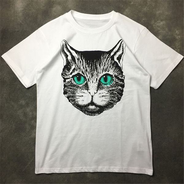 

street fashion mens t shirt 20ss kitten head pattern polos pullover short sleeve shirts men women couples stylist hip hop tee, White;black