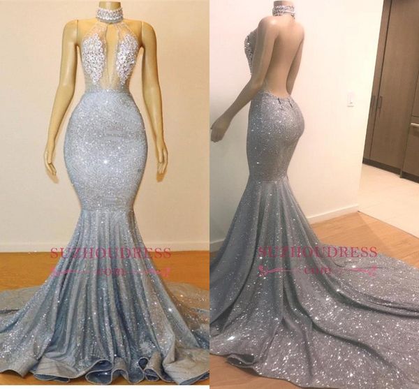 

Великолепная новая мода Bling Bling платья русалки выпускного вечера жемчужные шеи бу