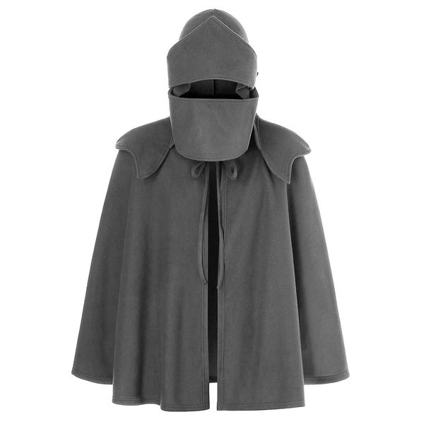 

sagace trendy men mask vintage mystery cloak hooded splicing wind jacket cool solid color long sleeve warm party event sale, Black;brown