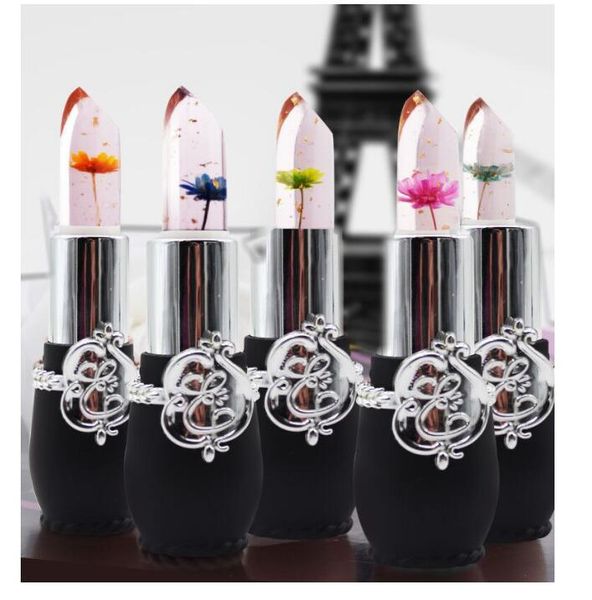 

Flower Lipstick Transparent Black Bottle 6 Style Temperature Change Jelly Lip Care Lip Gloss Mini Makeup Kit