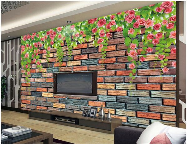 

3d wallpaper on the wall custom p vine rose flower brick wall background living room home decor 3d wall murals wallpaper for walls 3 d