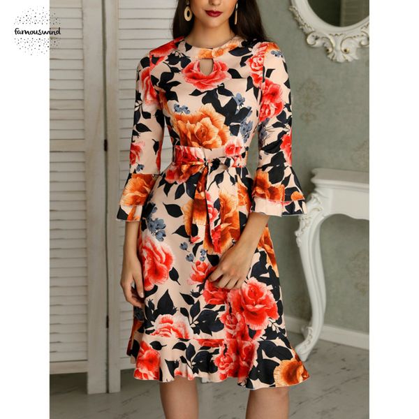 

autumn floral dress long sleeve o neck ruffles knee length dress party formal knee length dress drop shipping designer clothes, Black;gray