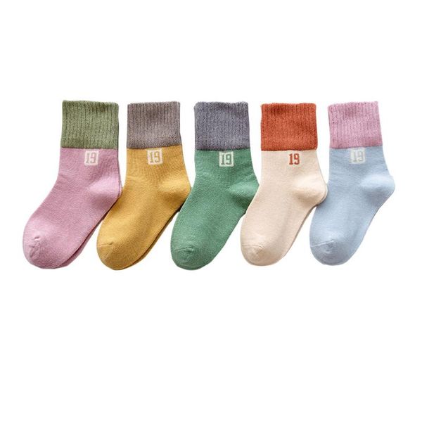 

5 pairs baby girls printed knitting cotton infant children kids socks, Pink;yellow