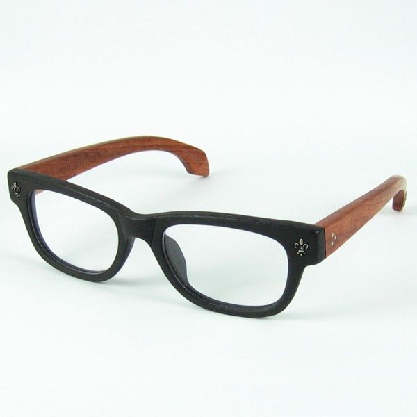 

handmade wood optical frame cool vintage chrome eyeglasses frame acetate frame rosewood temples with logo and case, Black