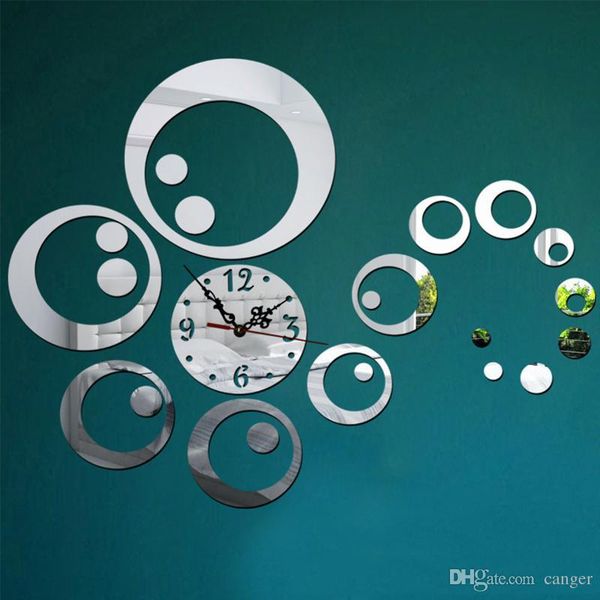 Whole Fashion Circles 3d Modern Mirror Wall Clock Watches Circles 3d Modern Mirror Wall Clock