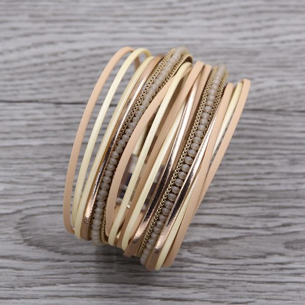 

multilayer leather bracelet for women vintage crystal beads bracelets ethnic friendship bracelets & bangles femme punk jewelry, Golden;silver