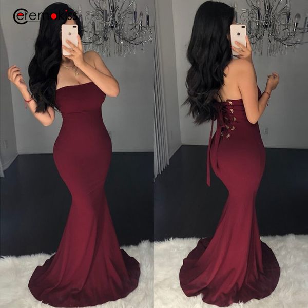 

ceremokiss evening club party dress women strapless bodycon maxi long dresses female backless drawstring mermaid vestidos, Black;pink