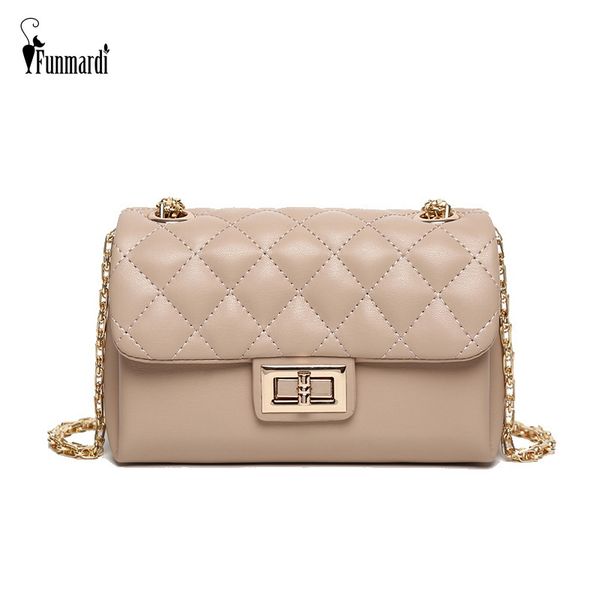 

funmardi brand women's bag classic diamond lattice shoulder bag lady lock flap chain mini crossbody pu leather wlhb1953