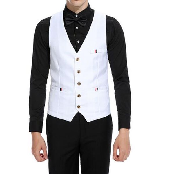 

customized new men's pocket stripes contrast suit vest men's casual fashion vest business formal suit, Black;white