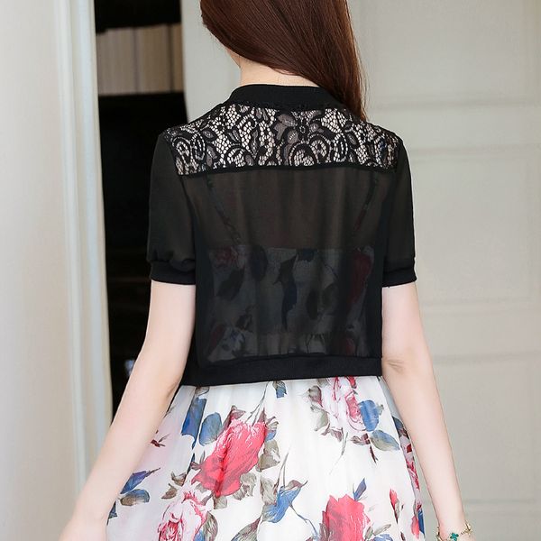 

carol diaries 2018 fashion women's autumn short cardigan crochet shrug lace hollow out white and black cape cardigan shrug, White;black