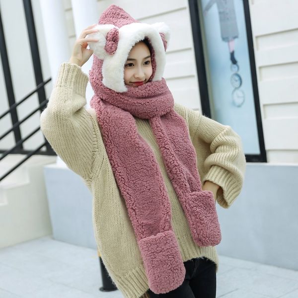 

zdfurs*2019 hats scarf gloves women's korean version two-double warm thickened winter cap cartoon parent-child joker neckerchief, Blue;gray